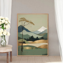 Paisaje japonés de oro y montaña verde