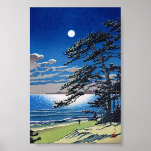 Póster Paisaje japonés oriental fresco de la noche del