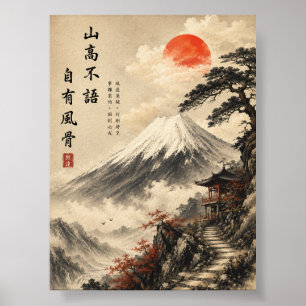 Póster Paisaje Japonés Zen de Silencio Montañoso