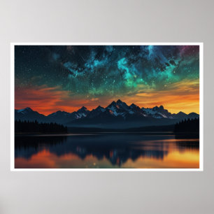 Póster Paisaje mágico de la Aurora Boreal