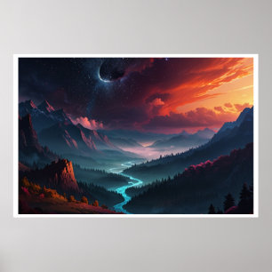 Póster Paisaje mágico de la Aurora Boreal