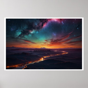 Póster Paisaje mágico de la Aurora Boreal
