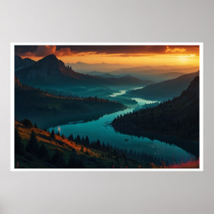 Póster Paisaje mágico de la Aurora Boreal