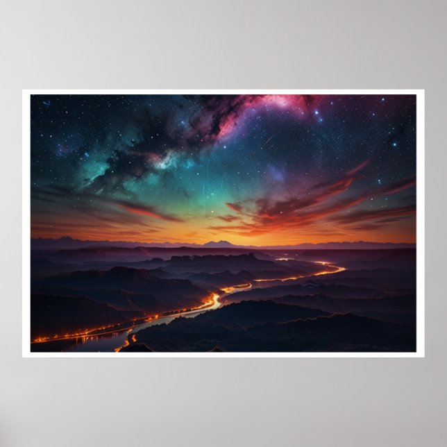Póster Paisaje mágico de las luces del norte (Frente)