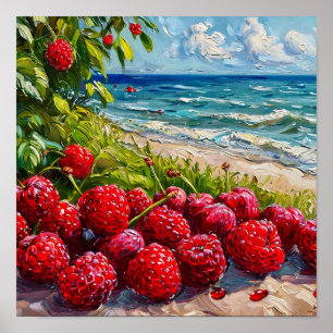 Póster Paisaje marino con frambuesas Naturaleza surrealis