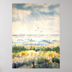 Póster Paisaje marino con la cerca