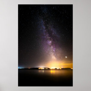 Póster Paisaje marino con vía láctea