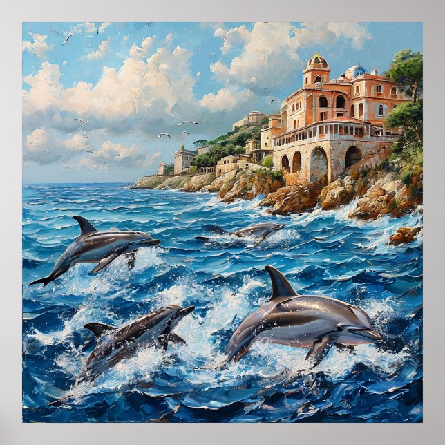 Póster Paisaje marino de delfines (Frente)