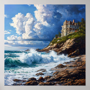 Póster 🌊 Paisaje marino dramático Olas del océano Atarde