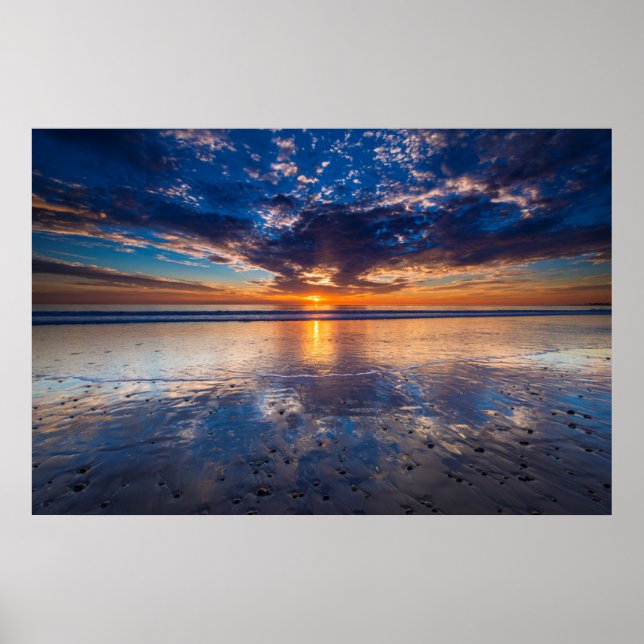 Póster Paisaje marino dramático, puesta de sol, CA (Frente)