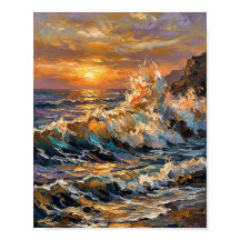 Paisaje marino impresionista: olas del océano romp
