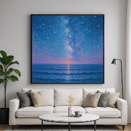 Póster Paisaje marino nocturno estrellado - Estilo de pin