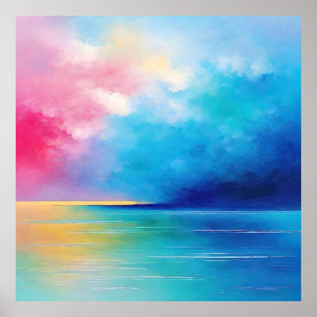 Póster Paisaje marino "Tarfarran" rosa y azul (Frente)