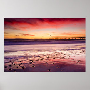 Póster Paisaje marino y muelle al atardecer, CA