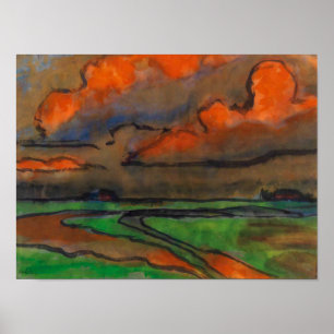 Póster Paisaje Marsh Bajo Nubes Rojas Emil Nolde