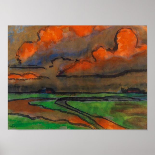Póster Paisaje Marsh Bajo Nubes Rojas | Emil Nolde | (Frente)