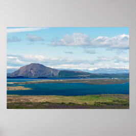 Póster Paisaje matutino de Islandia con granjas en un fio