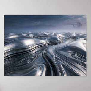 Póster Paisaje metálico de cromo líquido