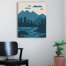 Paisaje minimalista de los lagos y las montañas