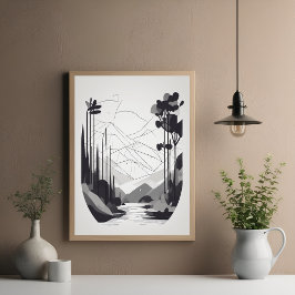 Póster Paisaje Minimalista en blanco y negro Resumen de a