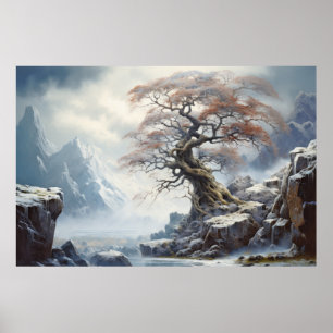 Póster Paisaje místico sereno del árbol antiguo