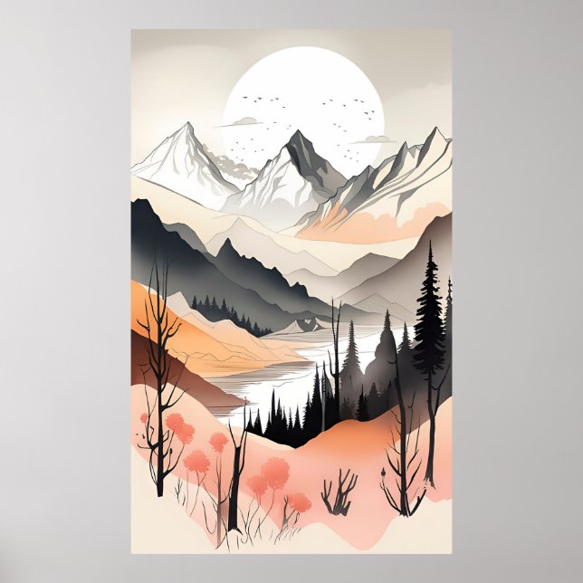Póster Paisaje moderno de montaña (Frente)