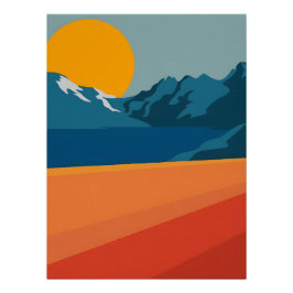 Póster Paisaje moderno de montaña retro - Rojo vibrante