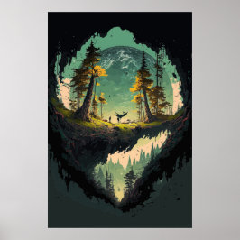 Póster Paisaje moderno del cráter con fondo planetario P