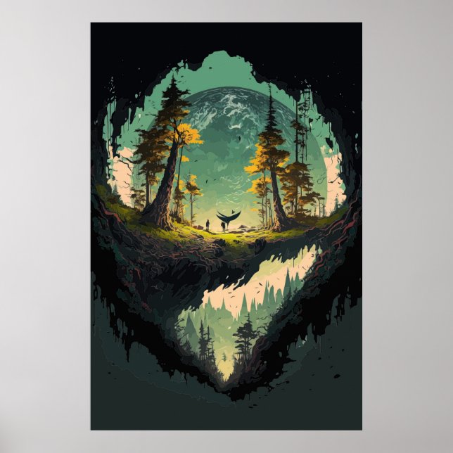 Póster Paisaje moderno del cráter con fondo planetario P (Frente)