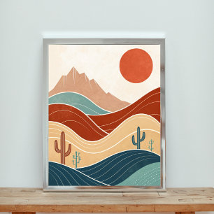 Póster Paisaje moderno del desierto de mediados de siglo