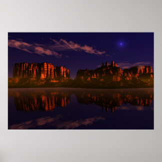 Póster paisaje, montañas en la puesta de sol