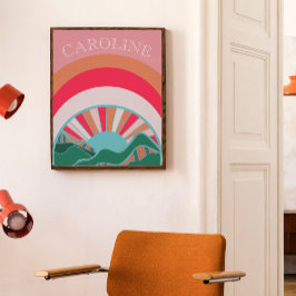 Póster Paisaje Montañoso Colorido Puesta de Sol Niñas