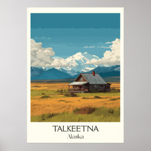 Póster Paisaje montañoso de cabaña Talkeetna Alaska