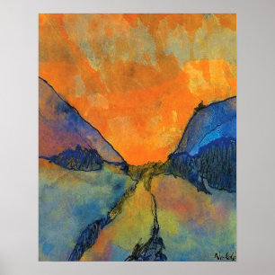 Póster Paisaje montañoso de Emil Nolde Valle con puesta d