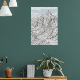Póster Paisaje montañoso de esqueleto de dragón Fantasía