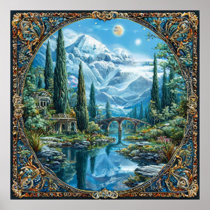 Póster Paisaje montañoso de fantasía soñadora naturaleza 