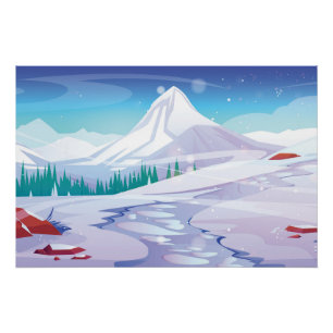 Póster Paisaje montañoso de nieve