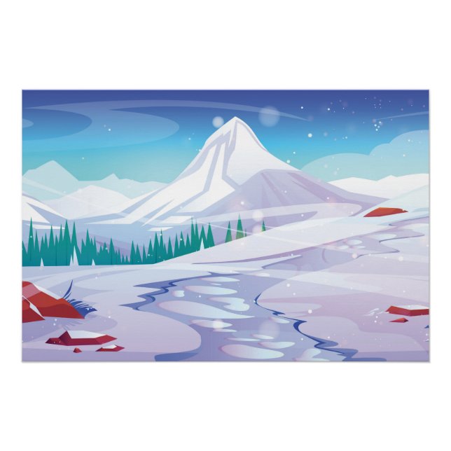 Póster Paisaje montañoso de nieve (Anverso)