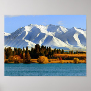 Póster Paisaje montañoso de Nueva Zelanda