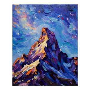 Póster Paisaje montañoso impresionista al óleo