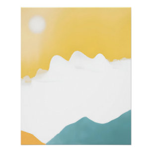 Póster Paisaje montañoso minimalista en mostaza y azul tu
