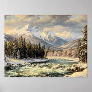 Póster Paisaje montañoso nevado