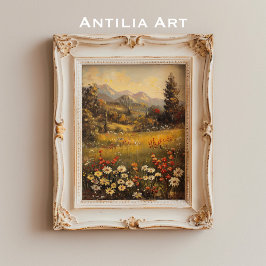 Póster Paisaje montañoso pintado por el prado de flores s