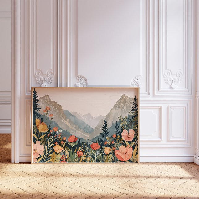 Póster Paisaje montañoso Pintura de flores silvestres 20x (Subido por el creador)