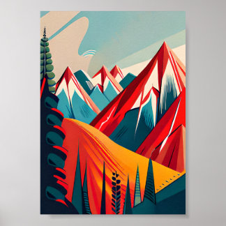 Póster paisaje montañoso retro