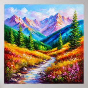 Póster Paisaje Montañoso Vibrante Relajante Decor 🏔️🌸