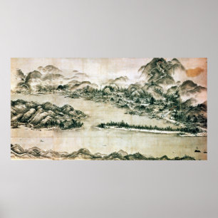 Póster Paisaje montañoso y río
