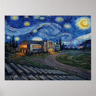 Póster Paisaje musical nocturno estrellado de la escuela