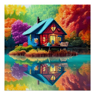 Póster Paisaje natural con lago y otoño-38566