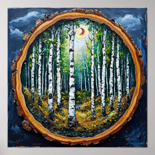 Póster paisaje natural de bosque de abedules